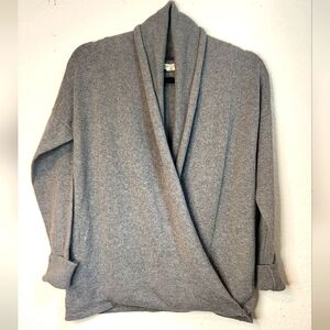 Akini Gray Crossover Front Wrap‎ Sweater Cashmere/Cotton Blend, Size S